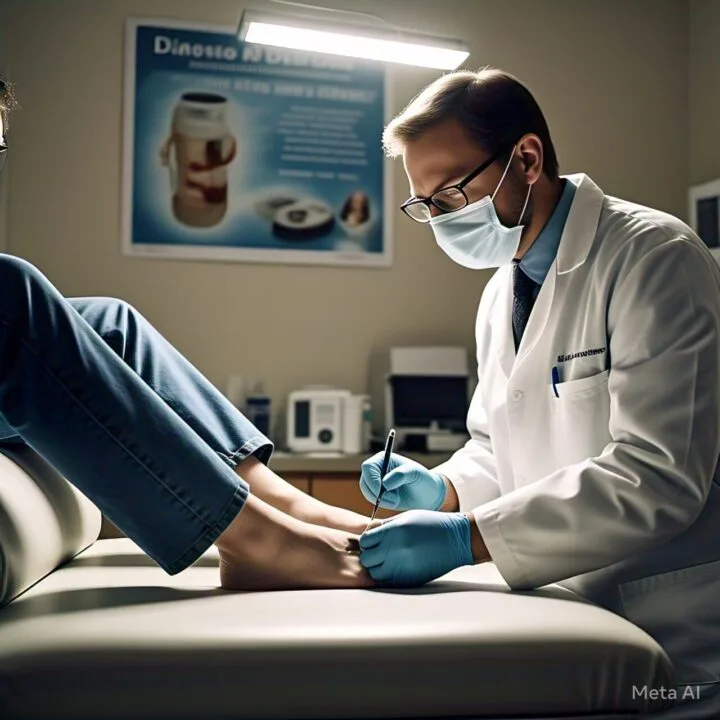 healthcare professional checking a patient’s foot, highlighting the dangers of uncontrolled diabetes on foot health
