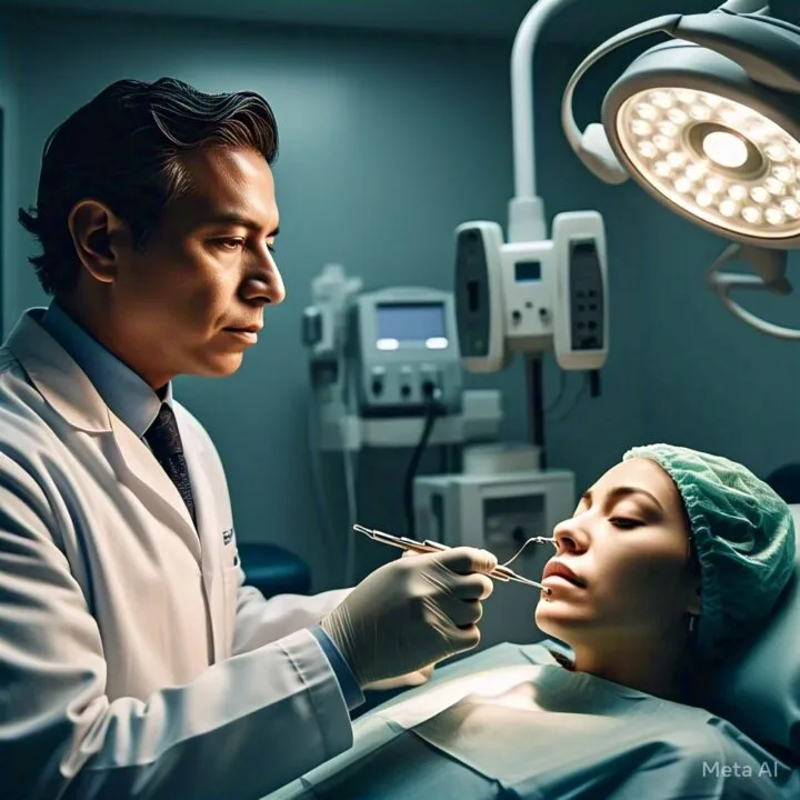 ENT specialist performing nasal polyp surgery with precision instruments
